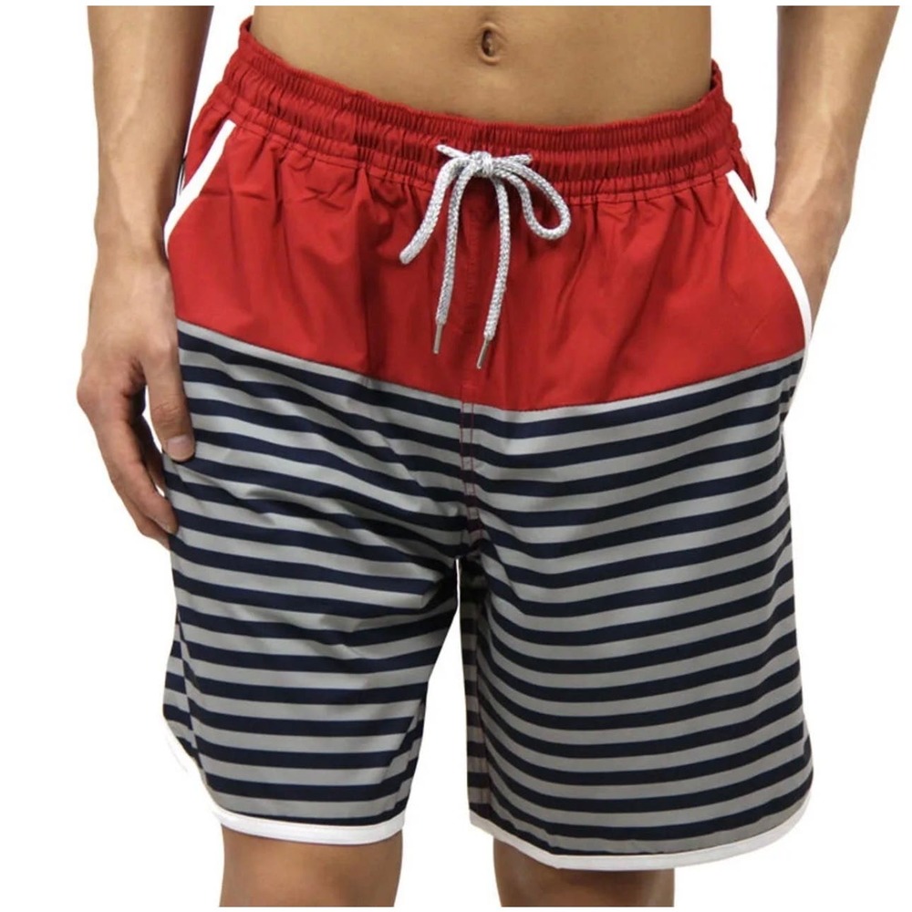 KITH Rockaway Striped Swim Trunks XL Men’s Pool Board Shorts Red Blue